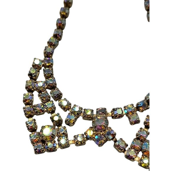 Aurora Borealis Rhinestone Necklace 14" Vintage Irridescent Glowing Chain - Picture 7 of 14